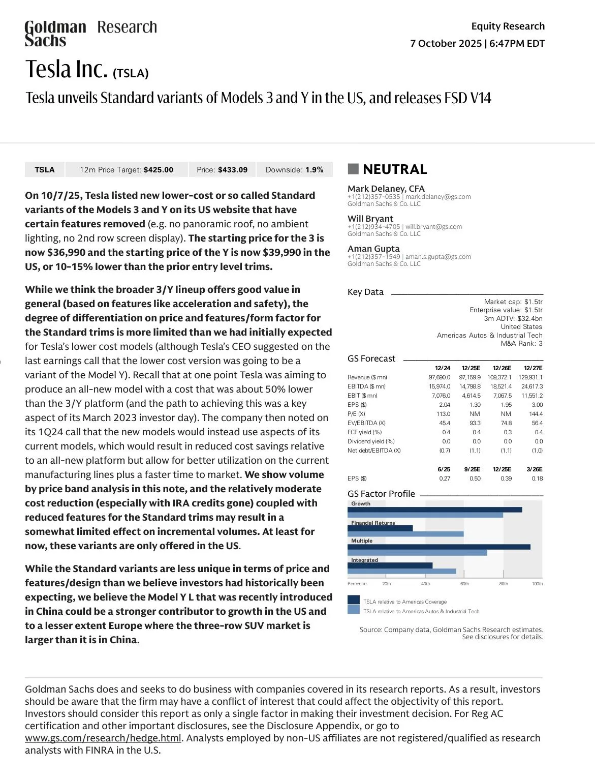 高盛-特斯拉在美国推出Model 3和Y的标准版，并发布FSD V14-20251007【10页】_PDF