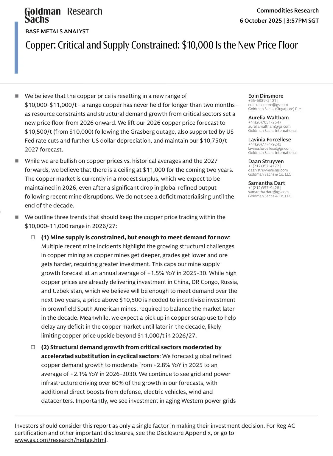 高盛-铜：供应受限，10,000美元是新的价格底线-20251006【16页】_PDF