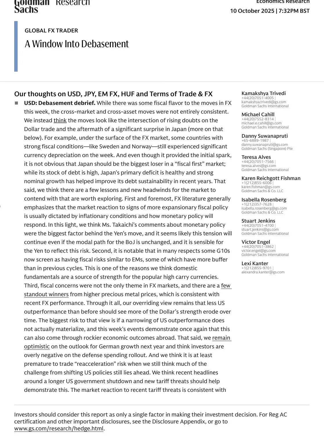高盛-全球外汇交易员：通向宽松政策的窗口【8页】_PDF