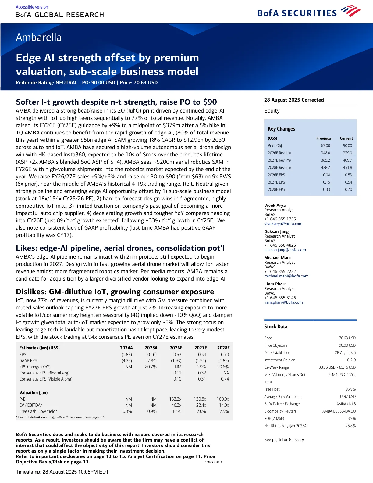 20250901-BofA-Ambarella_Edge AI strength offset by premium valuation, sub-scale business model.pdf
