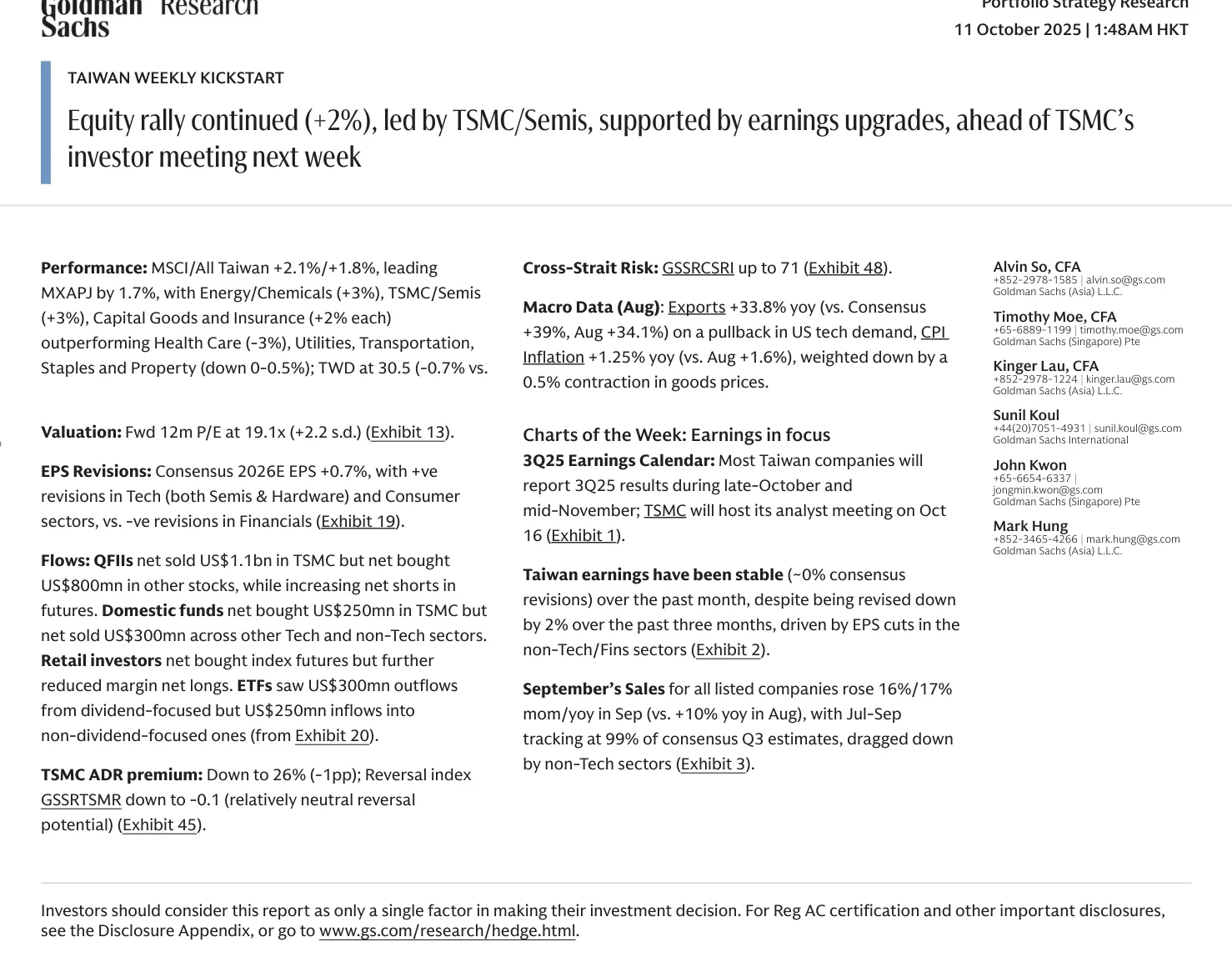 高盛-中国台湾周报：台积电_半导体带动股市上涨-20231011【26页】_PDF