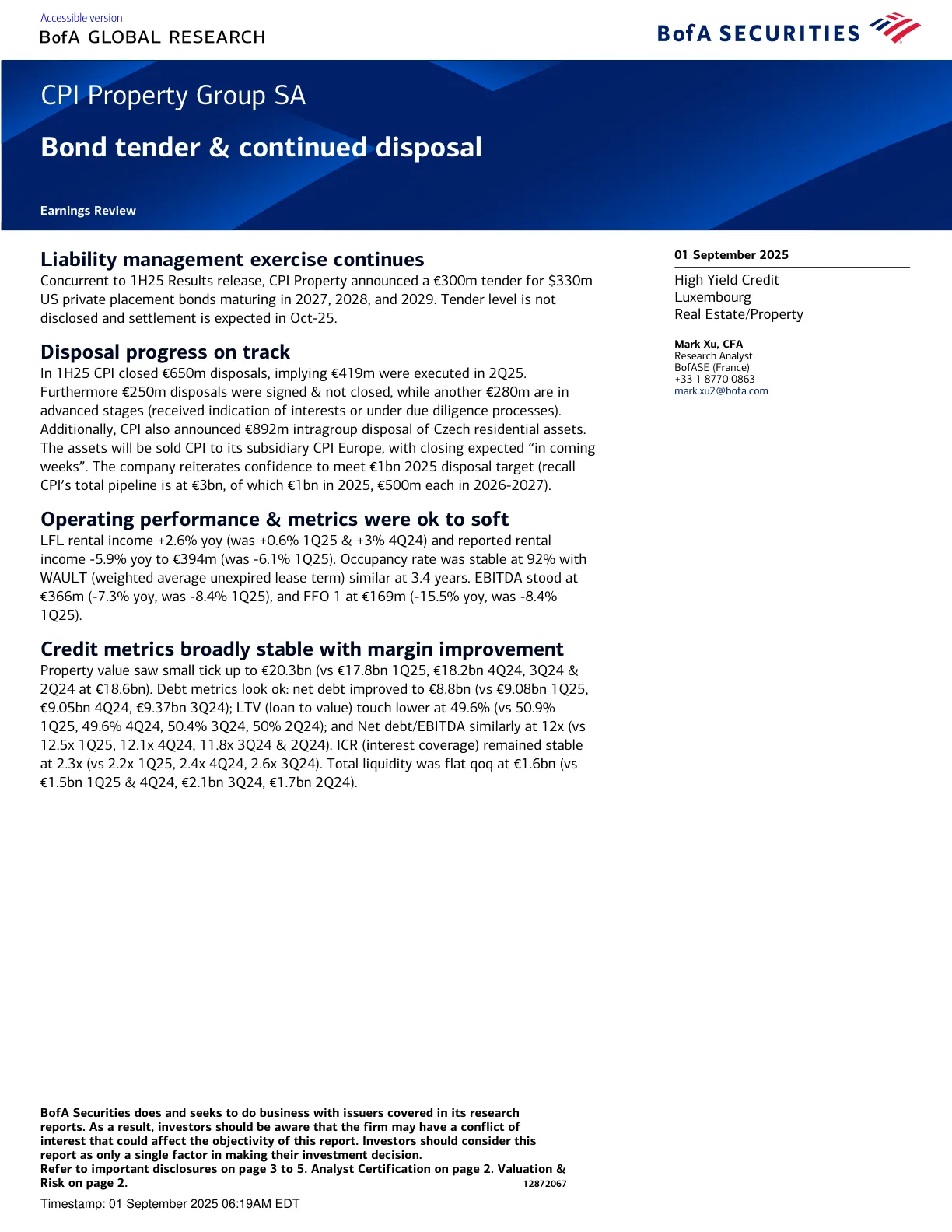 20250901-BofA-CPI Property Group SA_Bond tender & continued disposal.pdf