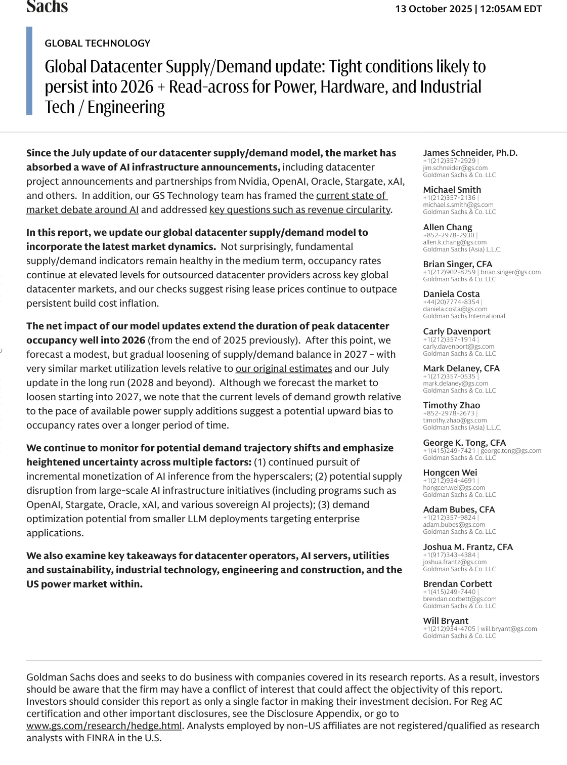 高盛-全球数据中心供需更新：紧张状况可能持续至2026年【36页】_PDF