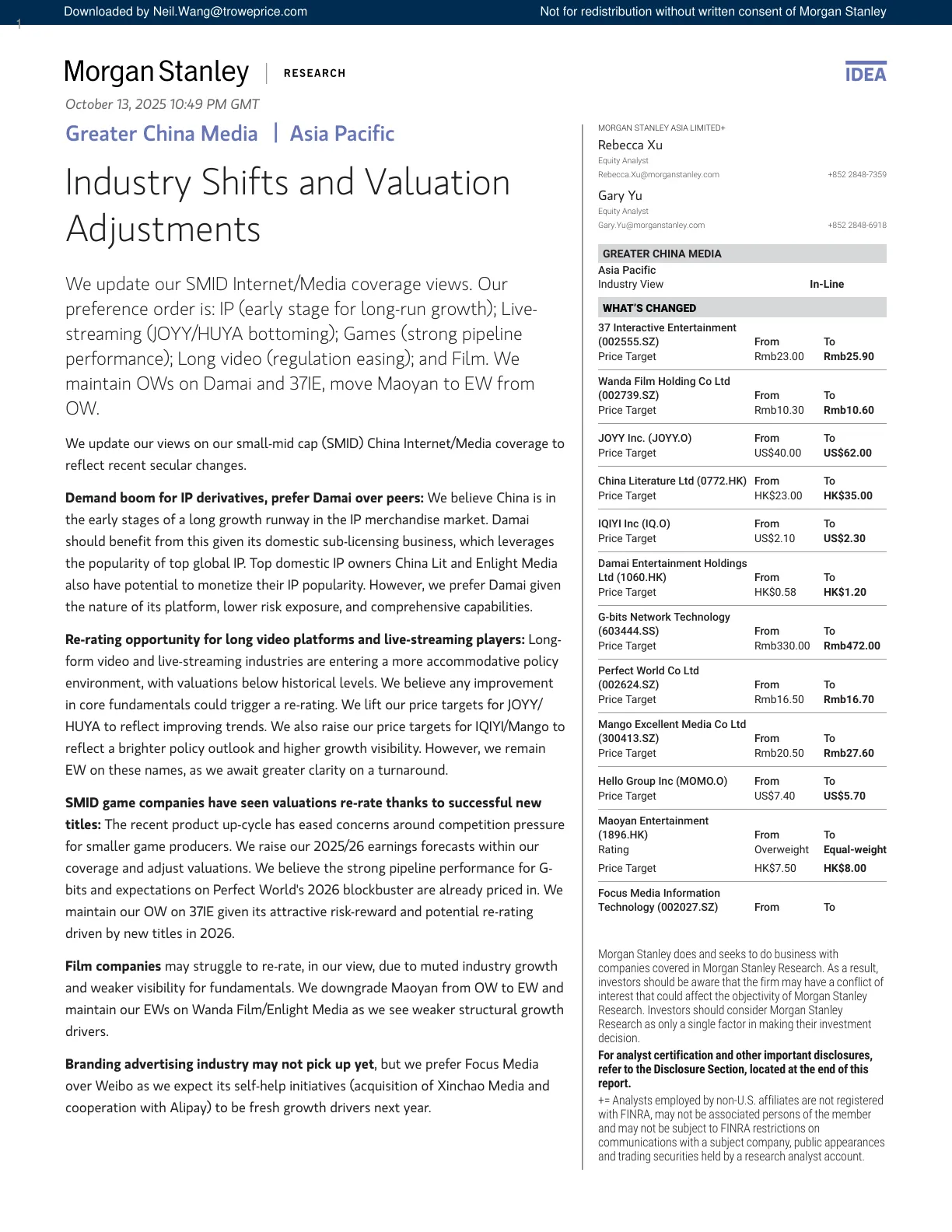 摩根士丹利-大中华区媒体：行业变化与估值调整-20251013【69页】_PDF