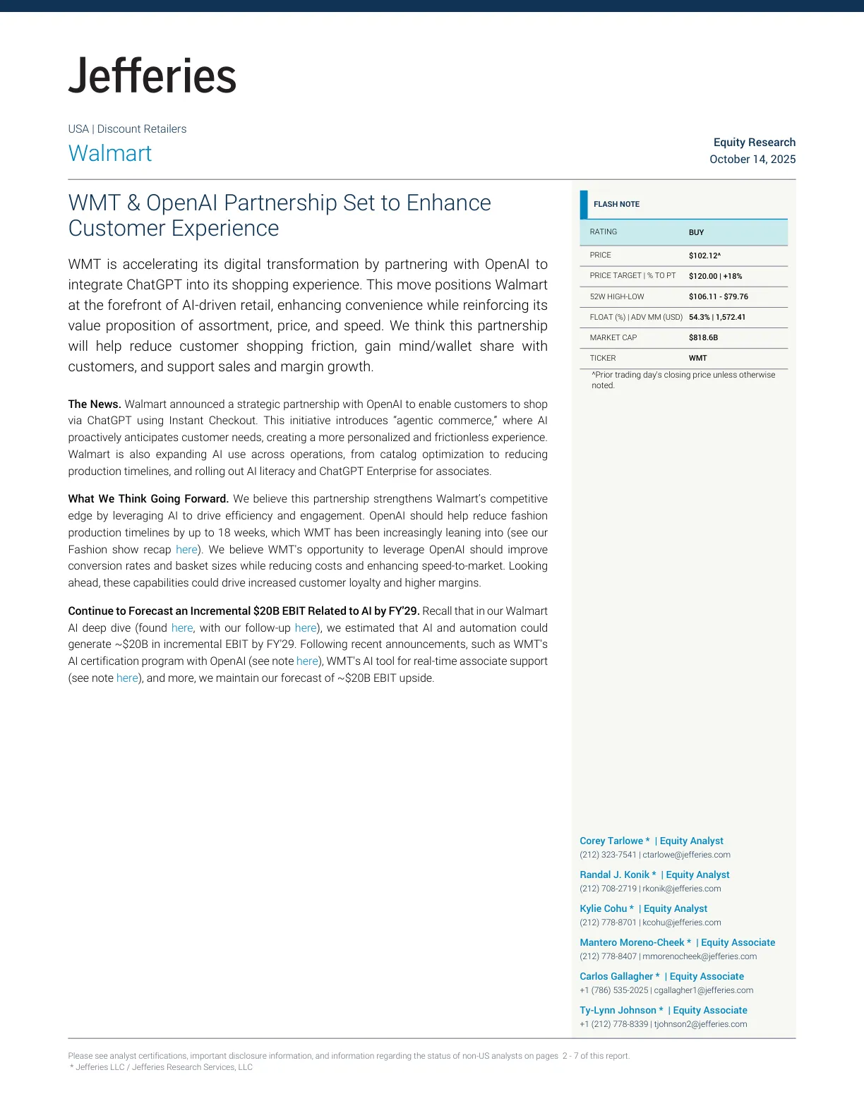 Jefferies-沃尔玛与OpenAI合作提升客户体验-20231014【7页】_PDF
