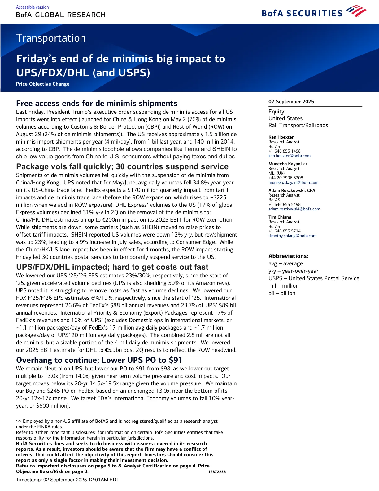20250901-BofA-Transportation_Friday’s end of de minimis big impact to UPS-FDX-DHL (and USPS).pdf