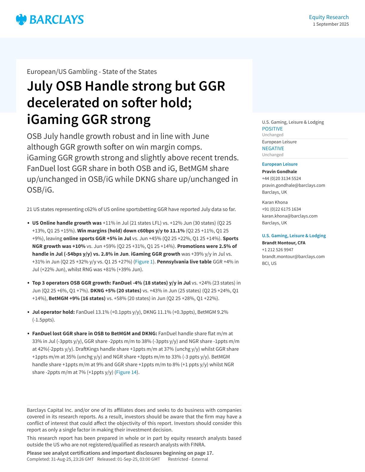 20250901-Barclays-EuropeanUS Gambling_State of the States：July OSB Handle strong but GGR decelerated