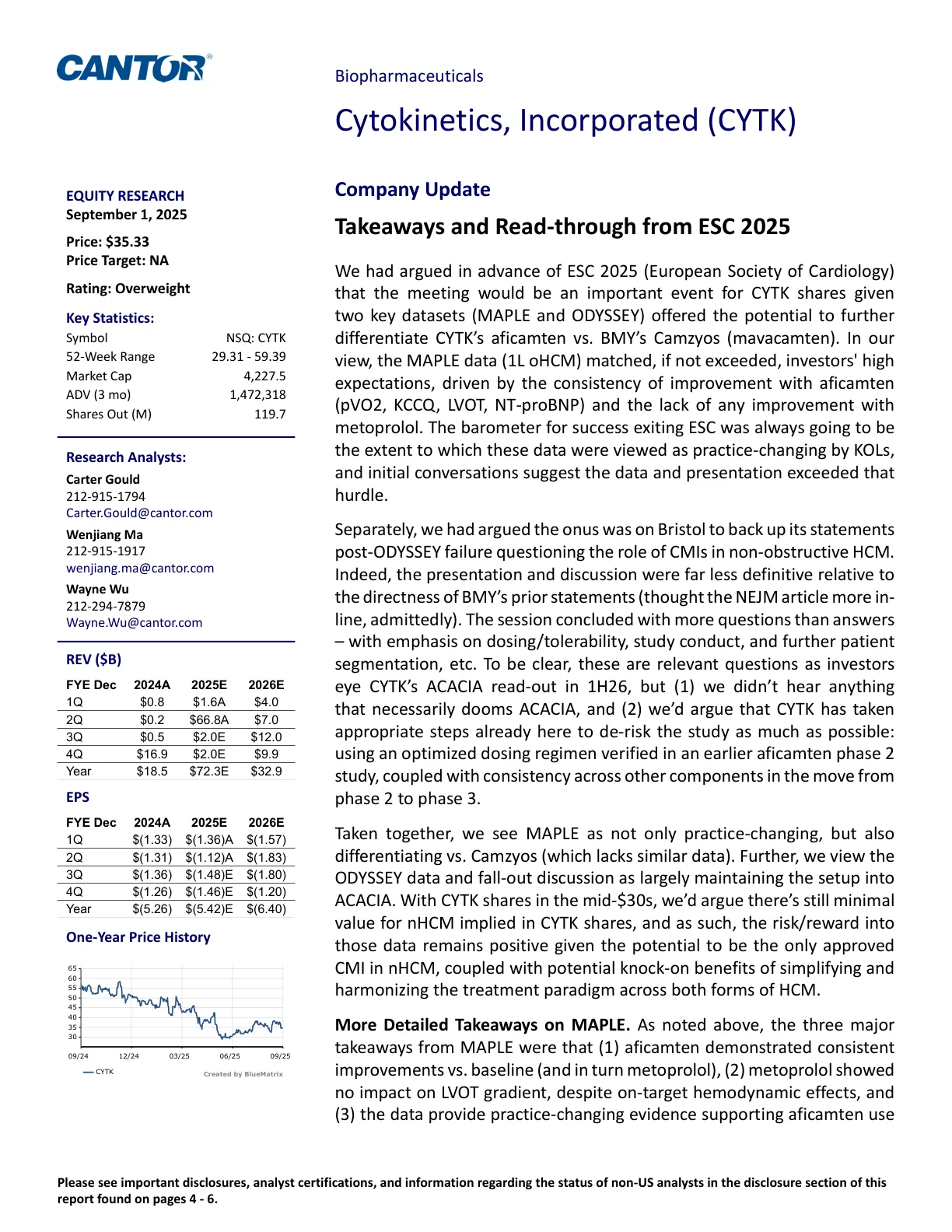 20250901_Cantor_NA_Cytokinetics, Incorporated (CYTK) Takeaways and Read-through from ESC 2025.pdf