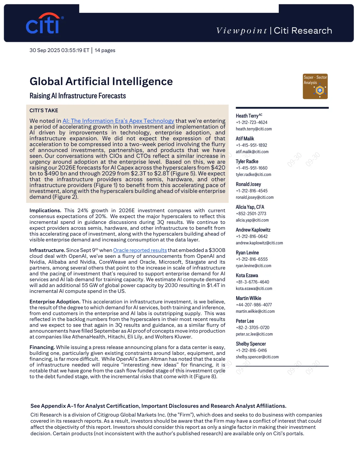Citi-全球人工智能：提高人工智能基础设施预测-20250922【14页】_PDF