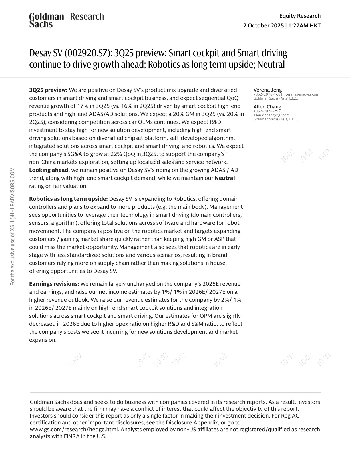高盛-3Q25 预览：智能座舱和智能驾驶继续推动增长；机器人作为长期增长点；中性评级-20251002【7页】_PDF