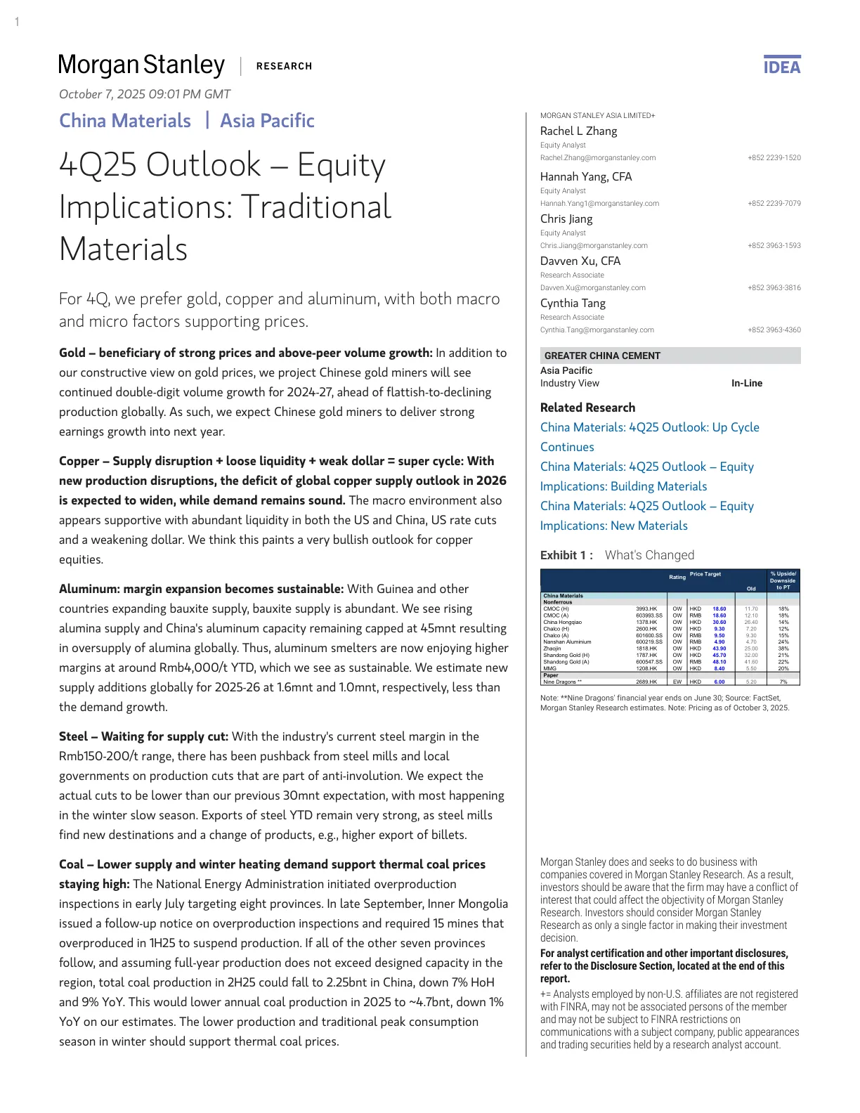 摩根士丹利-中国材料行业-2025 年第四季度展望：传统材料股票影响-20251009【52页】
