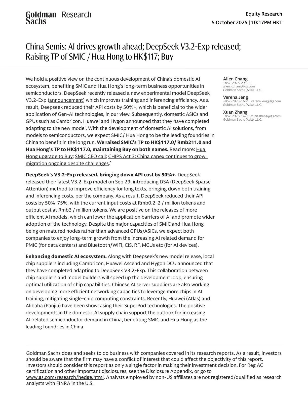 高盛-中国半导体 AI 驱动增长；DeepSeek V3.2-Exp 发布；上调中芯国际华虹目标价至 117 港元；买入-20251008【15页】_PDF