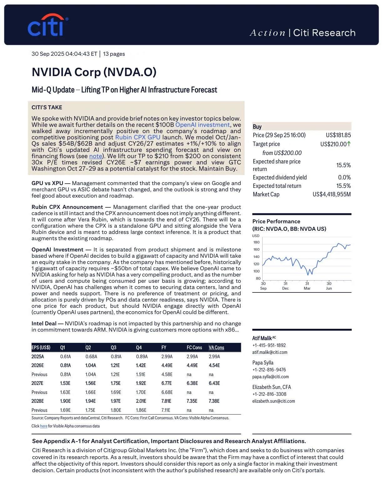 花旗-英伟达：中期更新——因人工智能基础设施预测上调而提高目标价-20251008【13页】_PDF