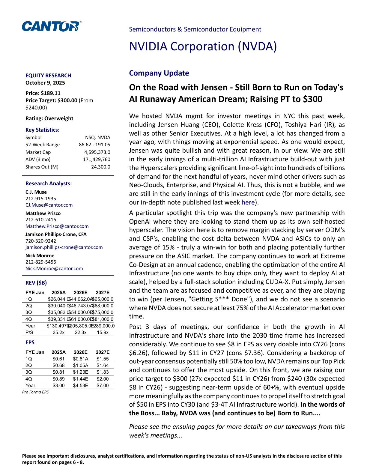 CANTOR-英伟达 (NVDA)：仍然生来奔跑在今天的美国梦之路上；将目标价提高至 3300 美元-20250927【9页】_PDF