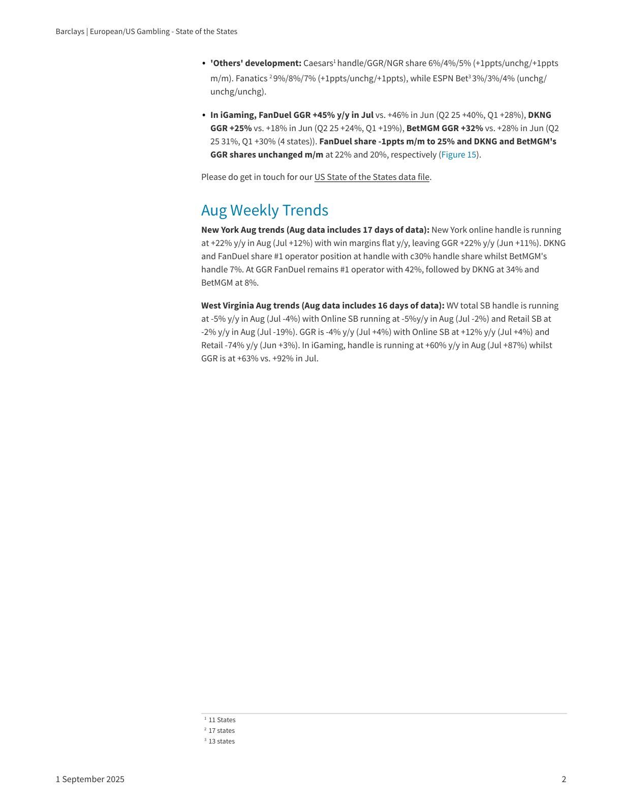 20250901-Barclays-EuropeanUS Gambling_State of the States：July OSB Handle strong but GGR decelerated