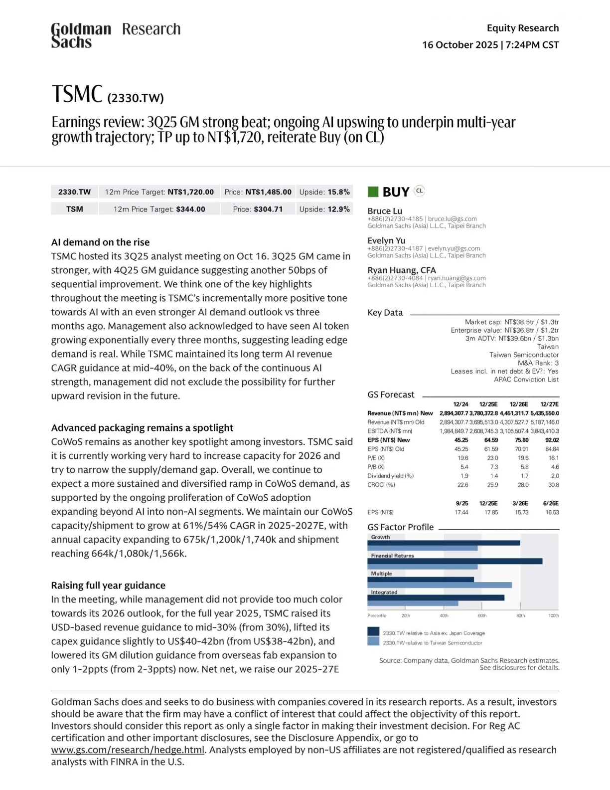 高盛-台积电：AI需求上升推动长期增长-20251016【13页】_PDF
