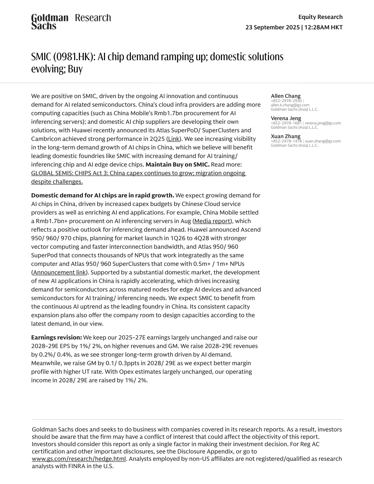 高盛-中芯国际：AI芯片需求增长：国内解决方案发展：买入-20250923【10页】_PDF