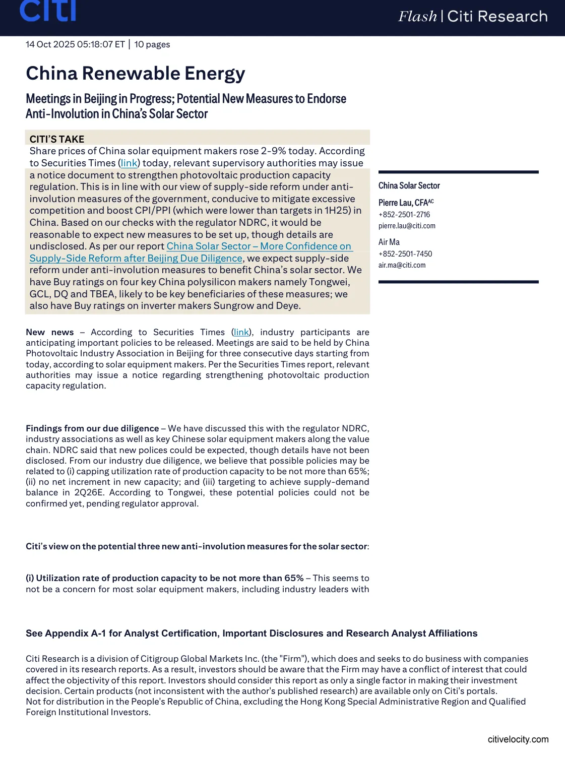 花旗-中国可再生能源：北京会议推进 太阳能行业反倾销新措施-20231014【5页】_PDF