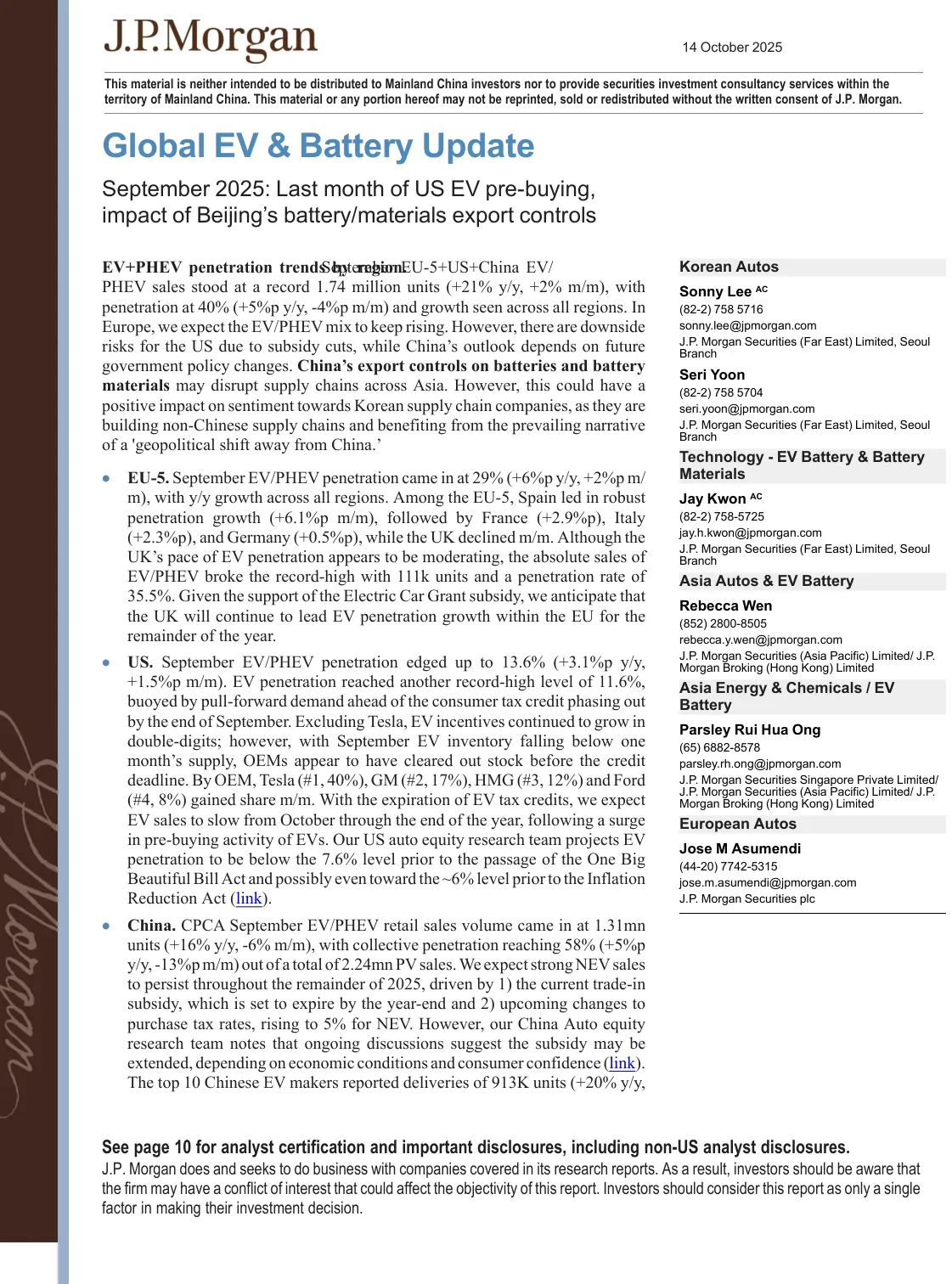 摩根大通-全球电动车与电池更新：美国预购影响-Global EV & Battery Update-20230914【18页】_PDF