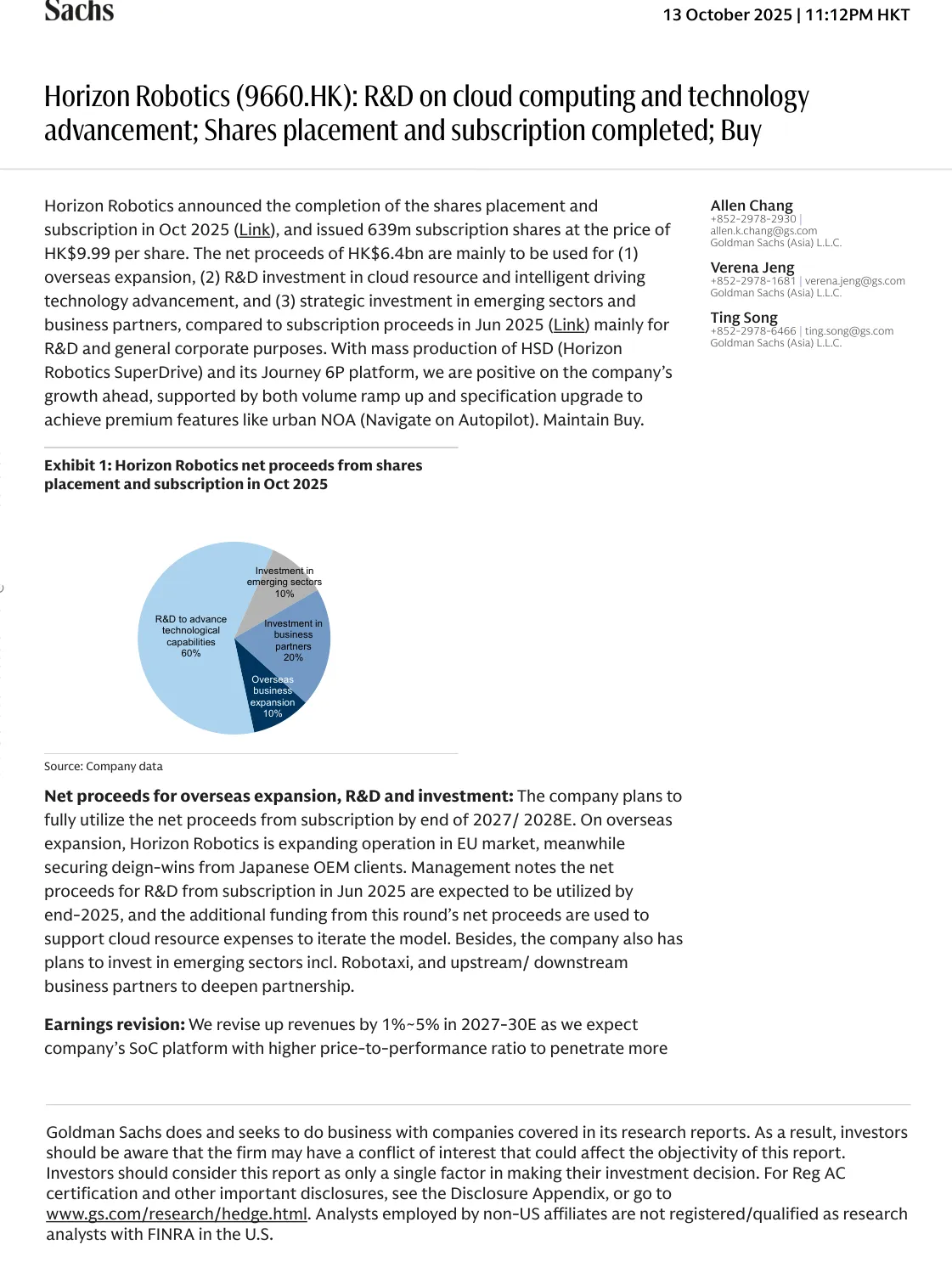 高盛-地平线机器人研发云计算技术：完成配售和认购：买入-20251013【6页】_PDF