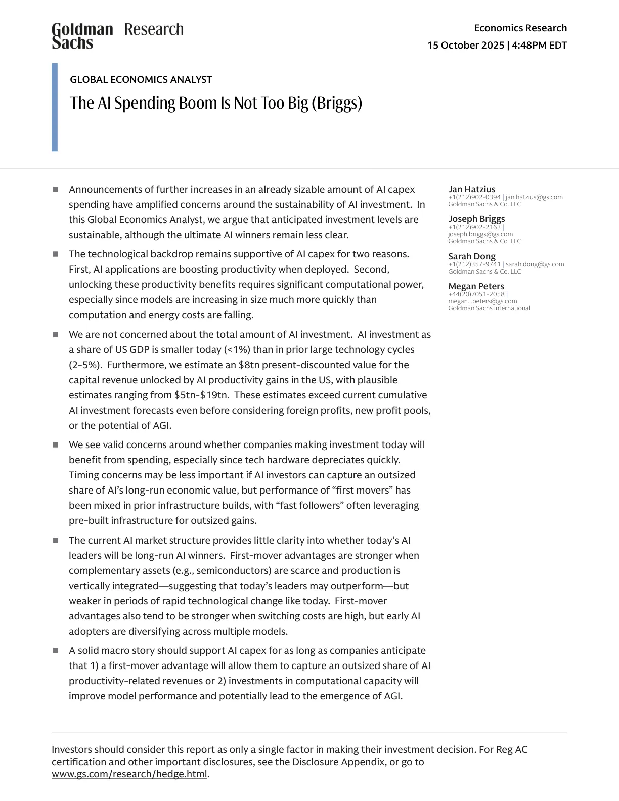 高盛-全球经济分析：AI支出热潮并不过大-20251015【14页】_PDF
