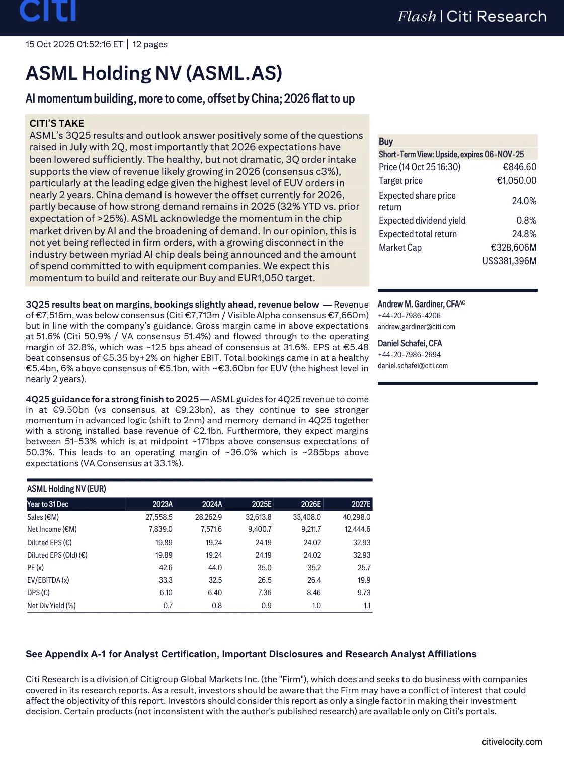 花旗-阿斯麦控股：AI推动增长 中国需求抵消2026年持平-20231015【7页】_PDF