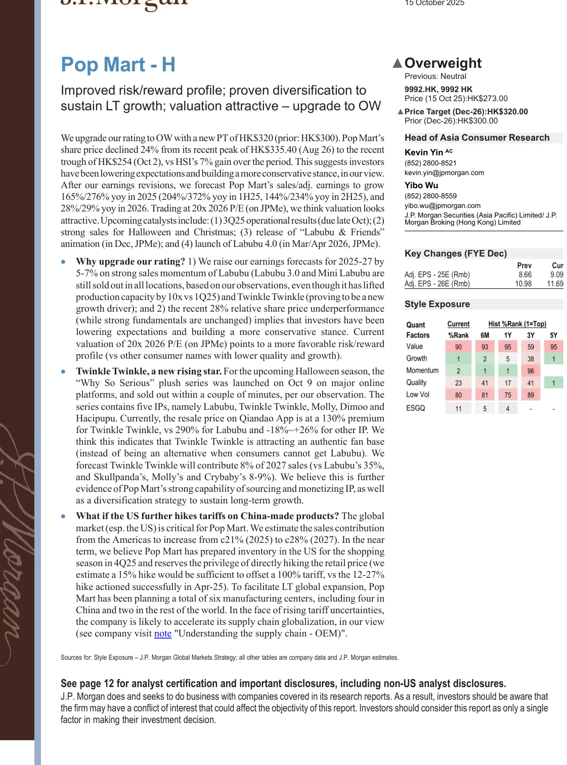 摩根大通-泡泡玛特：改善风险回报 估值吸引 升级至增持-20231015【17页】_PDF