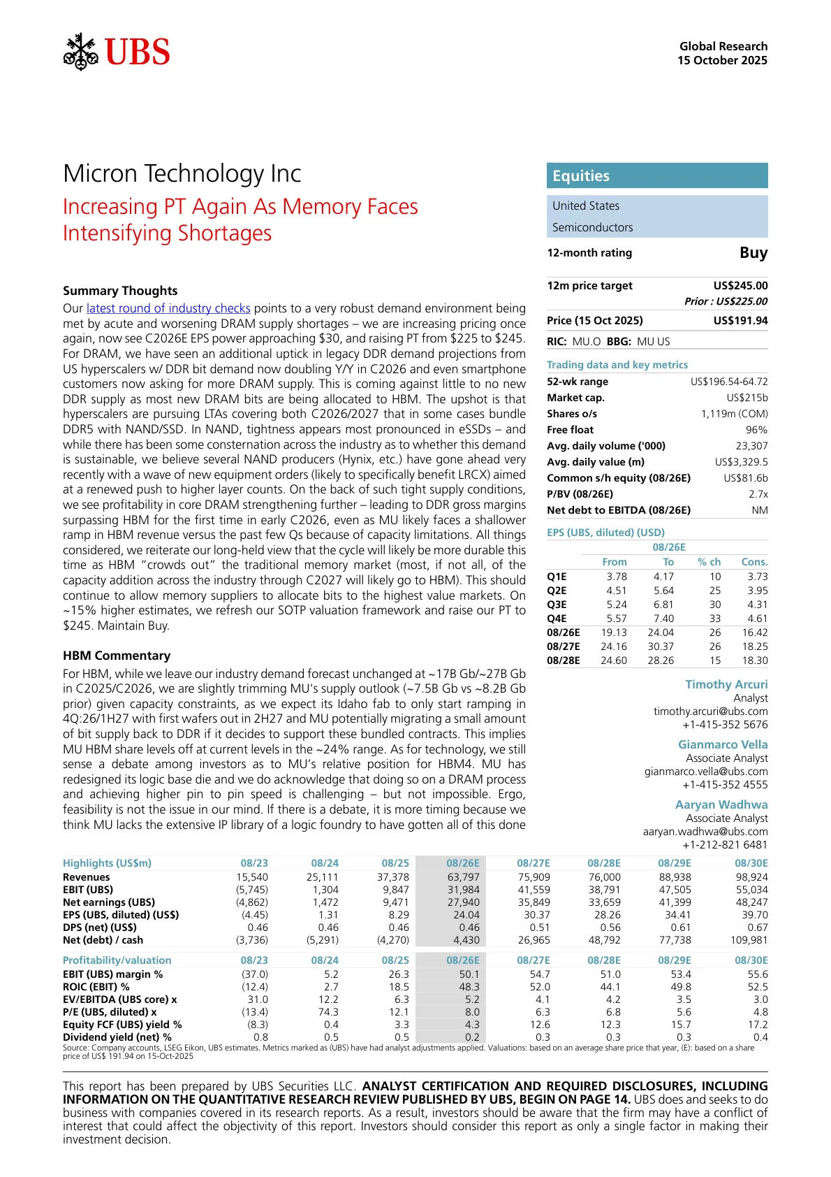 瑞银-美光科技：内存短缺加剧推动盈利增长-20231015【23页】_PDF